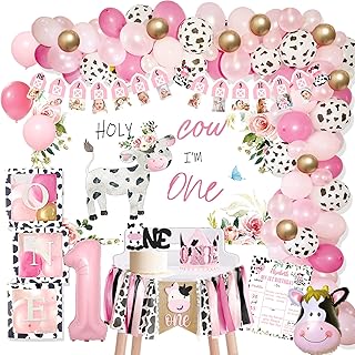Holy Cow I’m One Birthday Decorations Girl, Cow First Birthday Party Decorations, Farm Cow First Birthday Party Supplies, 1st Birthday Girl Decoration, First Birthday Decoration for Girl, Farmhouse Cow First Birthday Party Decor