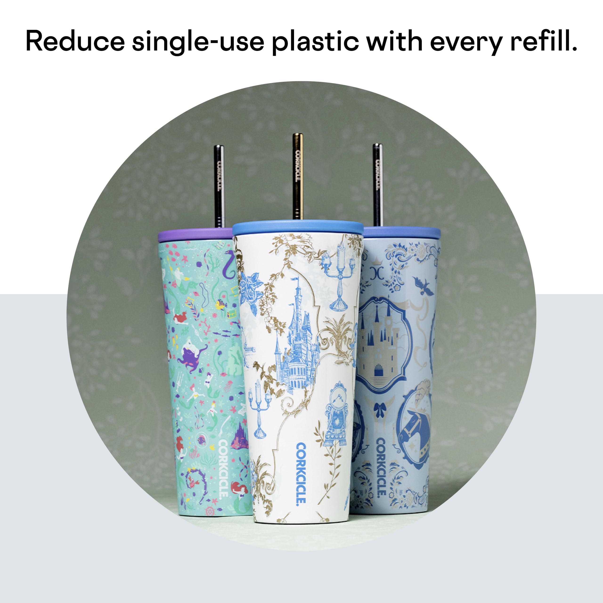 Corkcicle x Disney Princess Belle Cold Cup Insulated Tumbler with Lid and Straw, 24 oz – Reusable Water Bottle Keeps Beverages Cold 12hrs, Hot 5hrs – Cupholder Friendly, Lid for Flexible Sipping