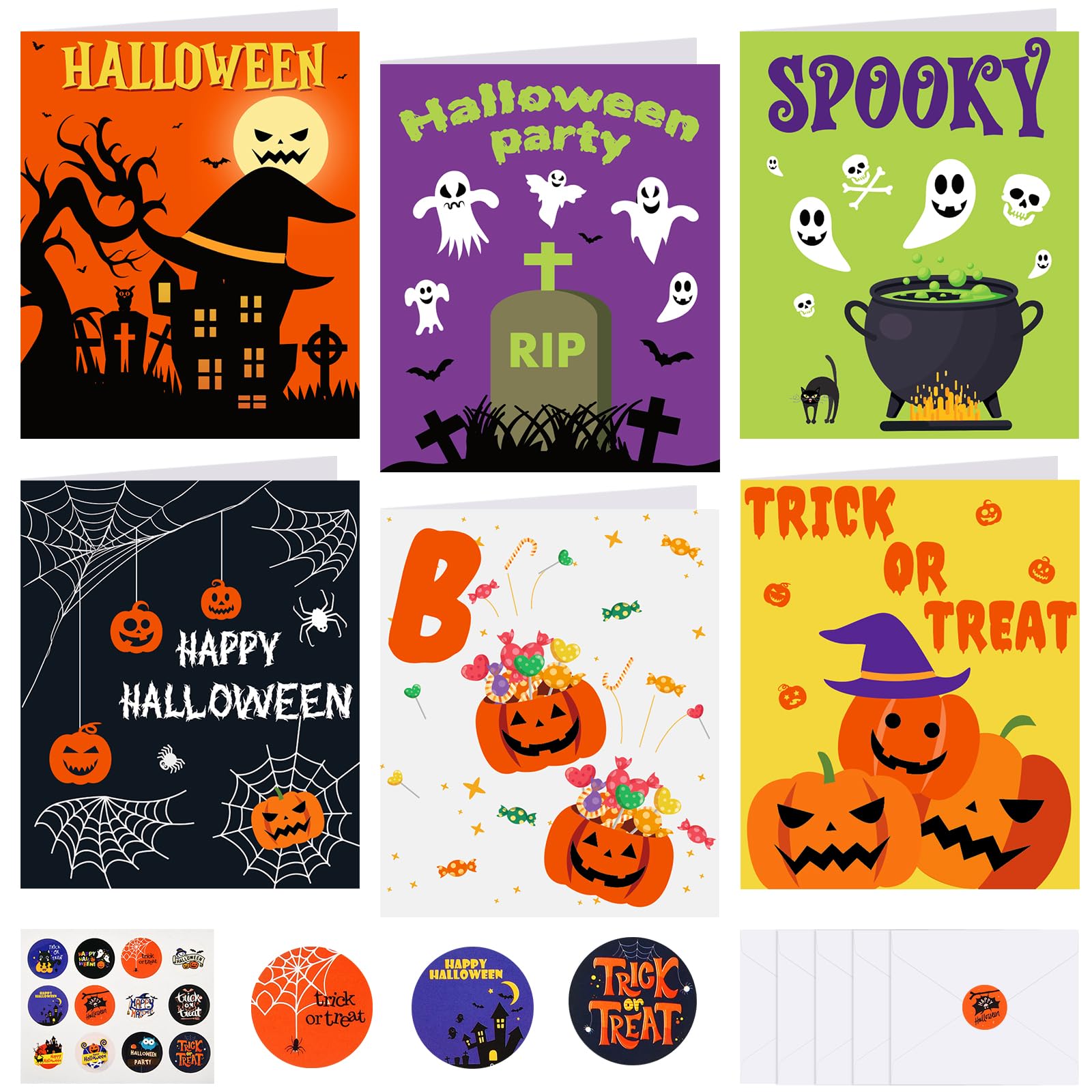 NEBURORA 30 Pack Halloween Greeting Cards with Envelopes and Stickers for Halloween Party Favors Gifts Goodie Bag Fillers — image 1