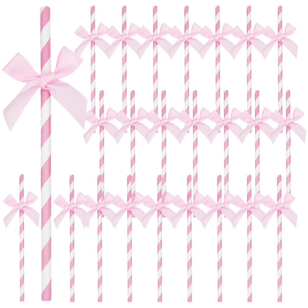 60 Pitillos de Papel Decorativos con Moño Rosa miniatura 7