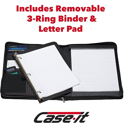 Miniatura 9 de Portadocumentos ejecutivo con cierre Case-It con carpeta con 3anillos extraíble y bloc de notas tamaño carta negro PAD-40