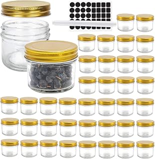 STARSIDE 40 Pack 4 oz Glass Mason jars With Regular Gold Lids, Perfect Canning Jars Containers for Jam, Honey, Candies,Wedding Favors, Decorations,Included 1 Pens and 80 Labels.