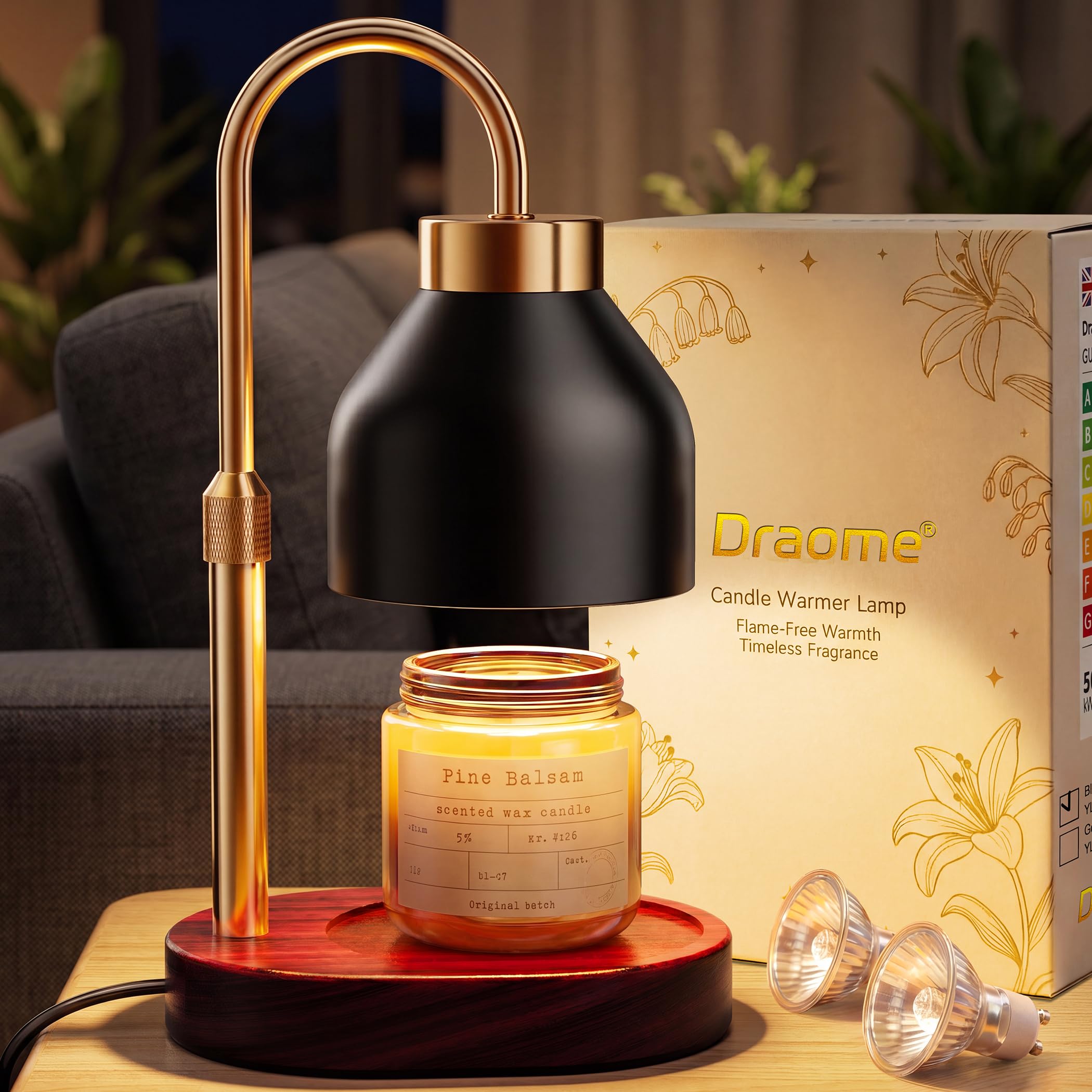 Candle Warmer Lamp with Timer & Dimmable Control, Height Adjustable Electric Wax Melter, Fit for Yankee Jar Candles with 2 Replacement Bulbs, Luxury Gifts for Mum, Her & Birthday Presents for Women