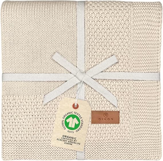 DIKOS Dikos Couverture Tricotée 100% Coton Biologique Certifié GOTS