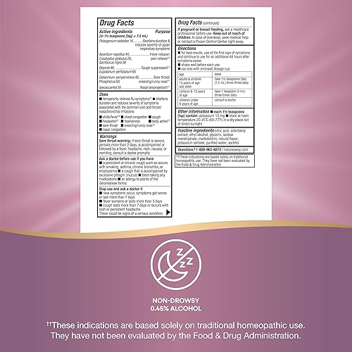 Miniatura 5 de Nature's Way Umcka Homeopática para resfriado + gripe, fiebre**, dolor de garganta, tos, congestión, dolores menores** , sin fenilefrina, sin