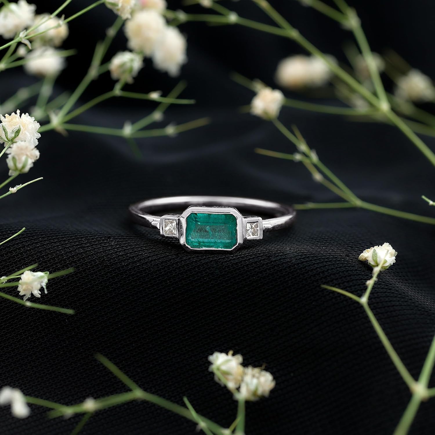 Natural 1.2 Ct Emerald Engagement Ring With Bezel Setting AAA Quality, Certified Emerald Diamond Ring - Mothers Day Gift