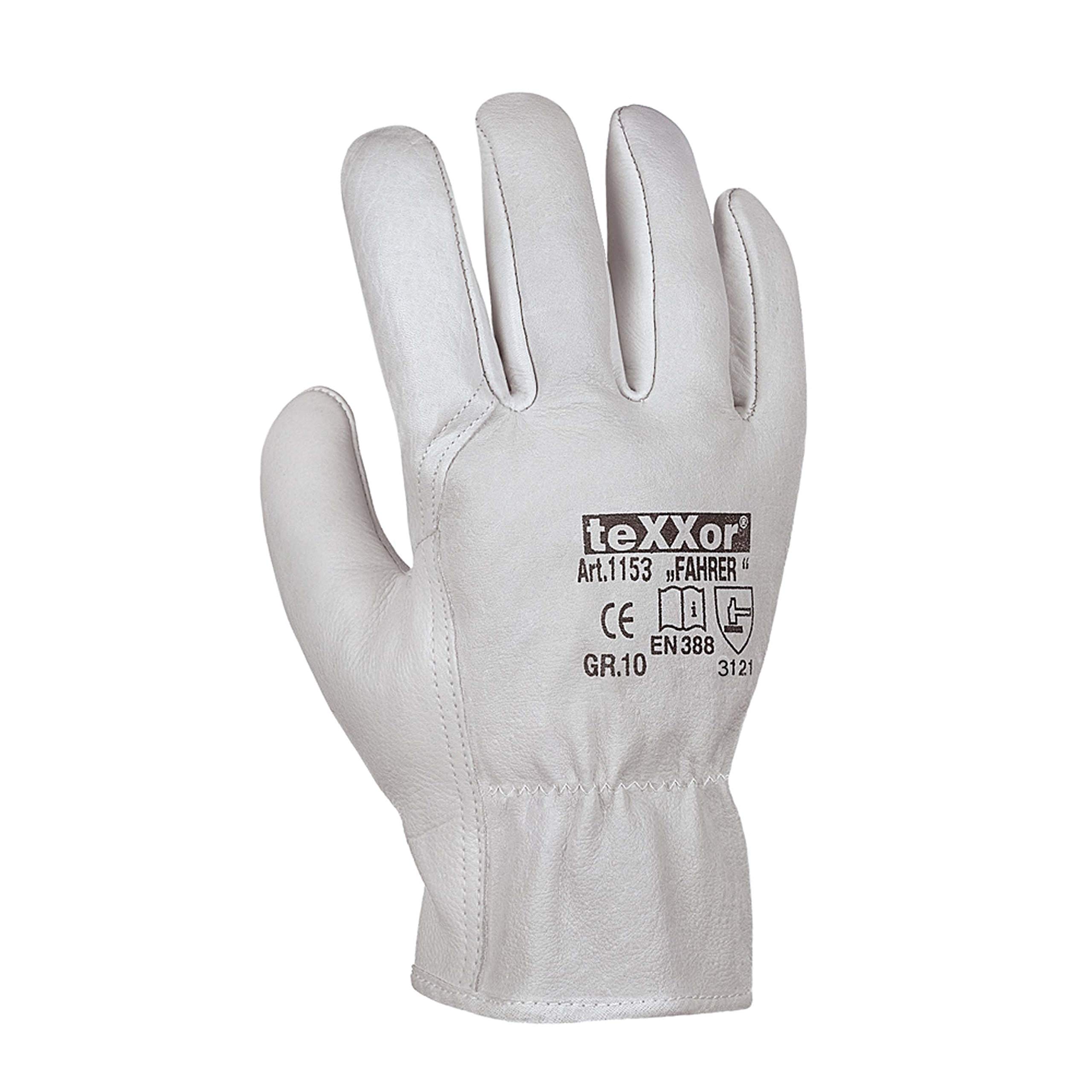 (12 Paar) teXXor Handschuhe TOP Rindnappaleder-Handschuhe Fahrer 12 x Natur 10