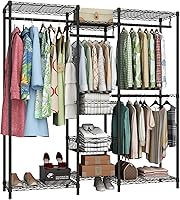 Vista 1 de Xiofio Perchero resistente de 6 niveles con varillas para colgar, estante de metal para ropa, estantes ajustables y 2 cestas de almacenamiento Negro