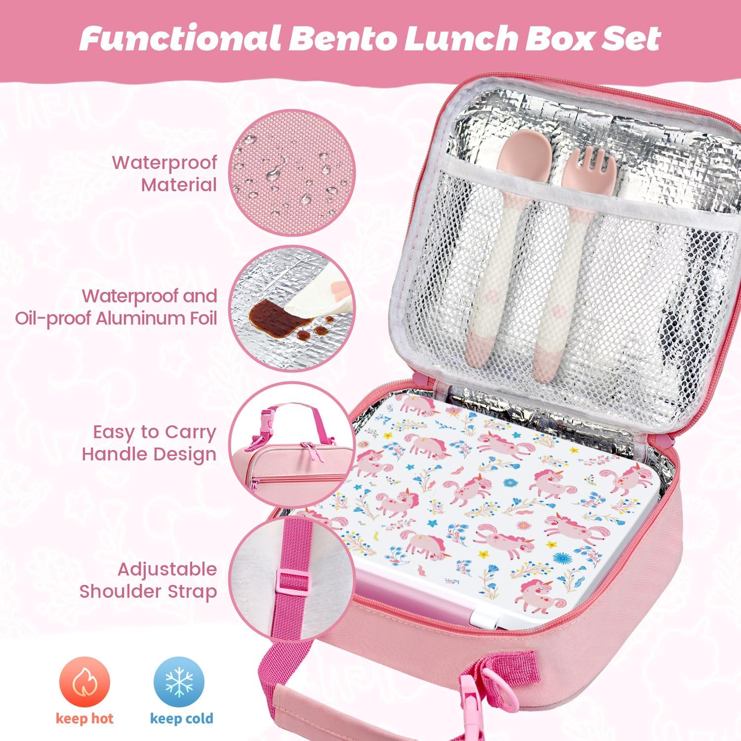 Kids Bento Lunch Box with Thermos, Leakproof Toddler Bento Box with 9 OZ Insulated Food Jar, Lunch Bag & Utensils 3 or 4 Compartment Container for School Girls Boys