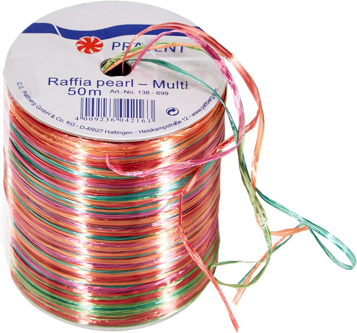 Prasent 50 m Rayon Raffia Bast Ribbon, Red/Multi-Colour