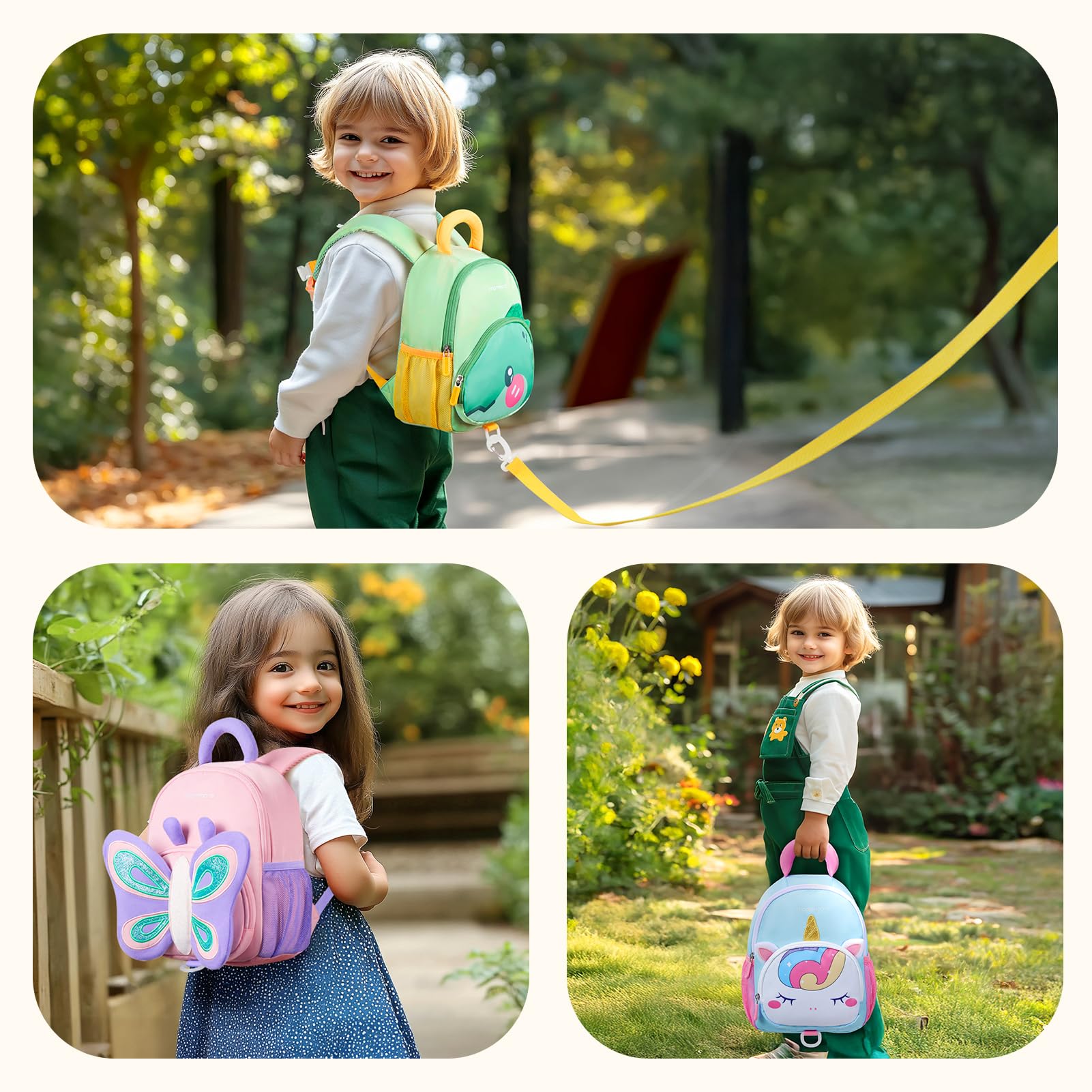 mommore Toddler Backpack for Girls 2-4 Cute 3D Kids Backpack Butterfly Small Pre-K Backpacks Water-Resistant for Preschool Kindergarten with Toddler Leash, Chest Buckle