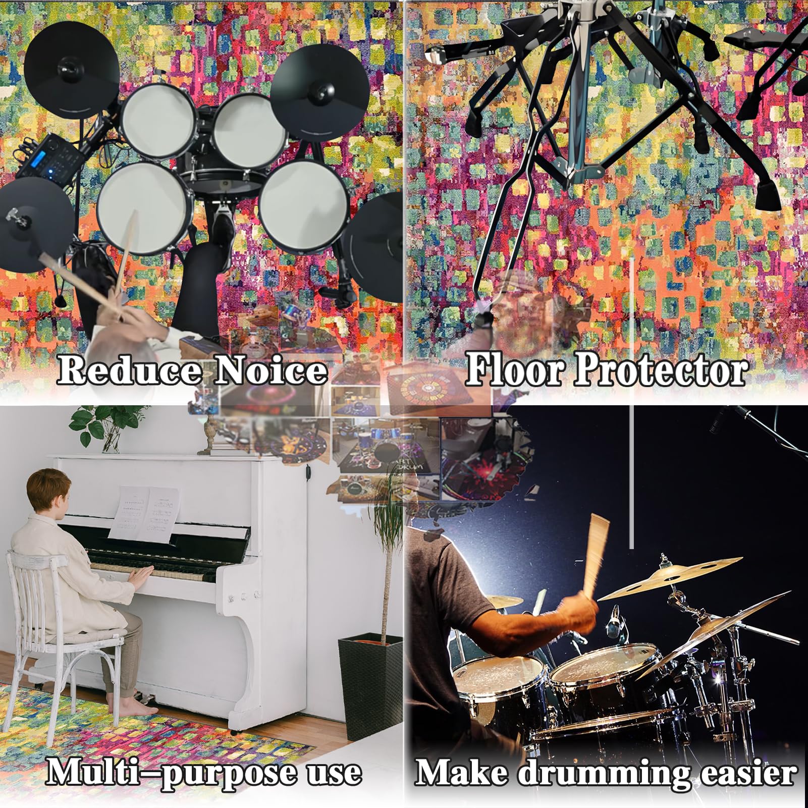 Mata perkusyjna dźwiękoszczelna mata bębnowa antypoślizgowa mata do perkusji akustycznej duża werbel zestawy perkusji elektronicznych instrumenty muzyczne mata podłogowa 160 x 120 cm