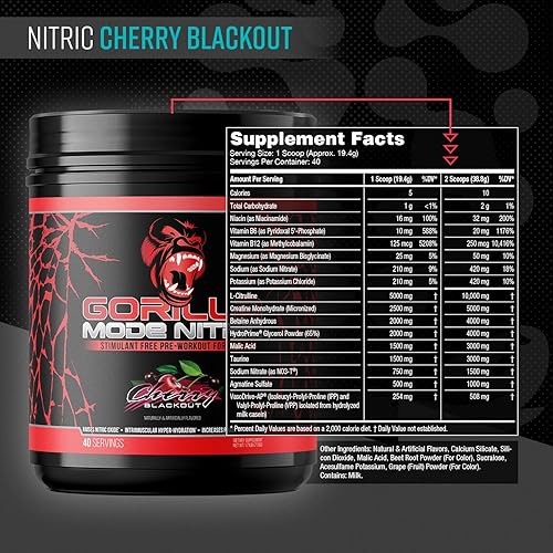 Miniatura 12 de Gorilla Mind - Gorilla Mode Nitric mejorado sin estimulantes antes del entrenamiento - Mejor sabor y más eficaz sin estimulantes antes del