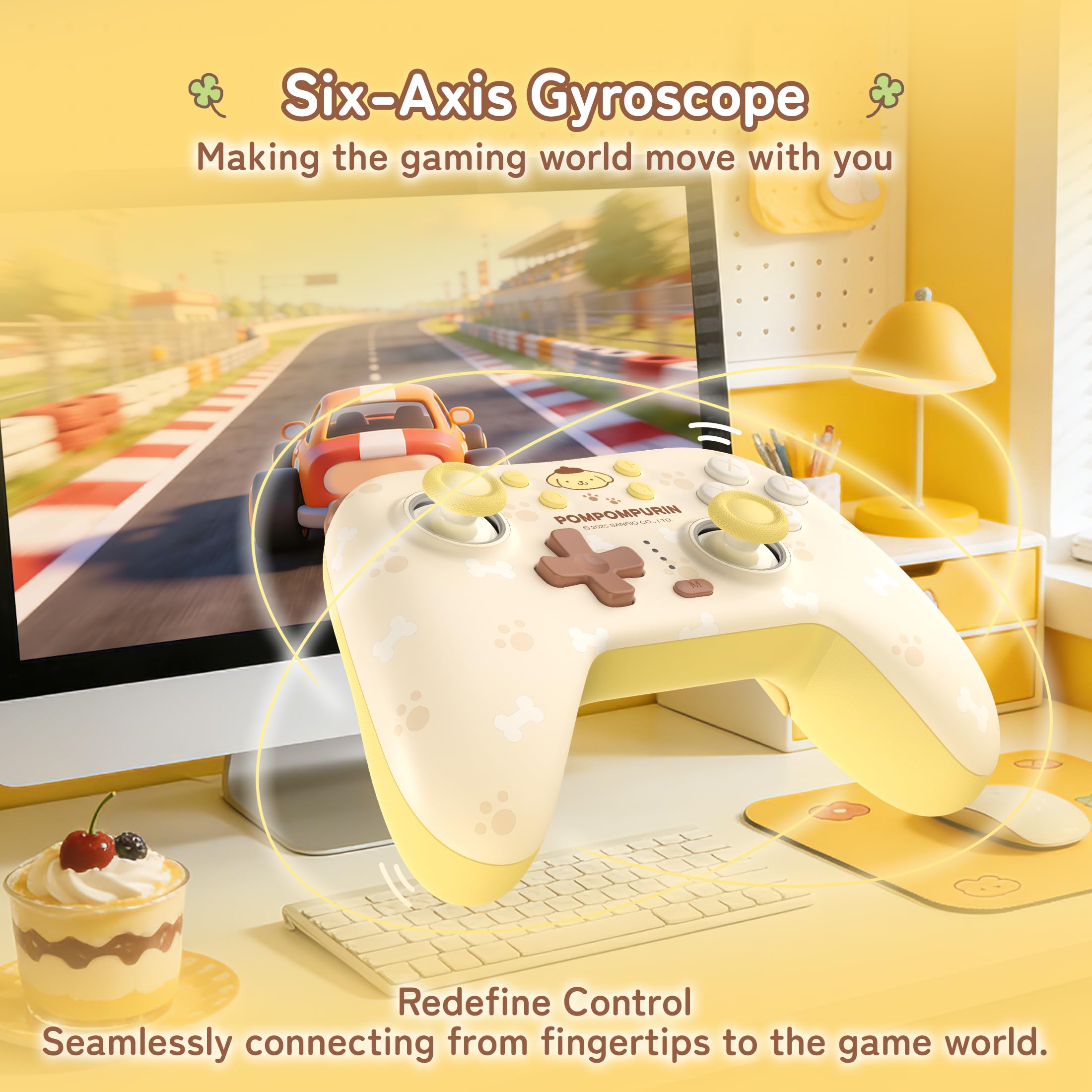Kuitmor Controller Pro Giallo per Switch, Gamepad Wireless Carino con Effetto Hall Anti-drifting per Switch 2/Switch/OLED/Lite, PC/Steam, Android, iOS, Bluetooth + Cablato (Con Ricevitore)