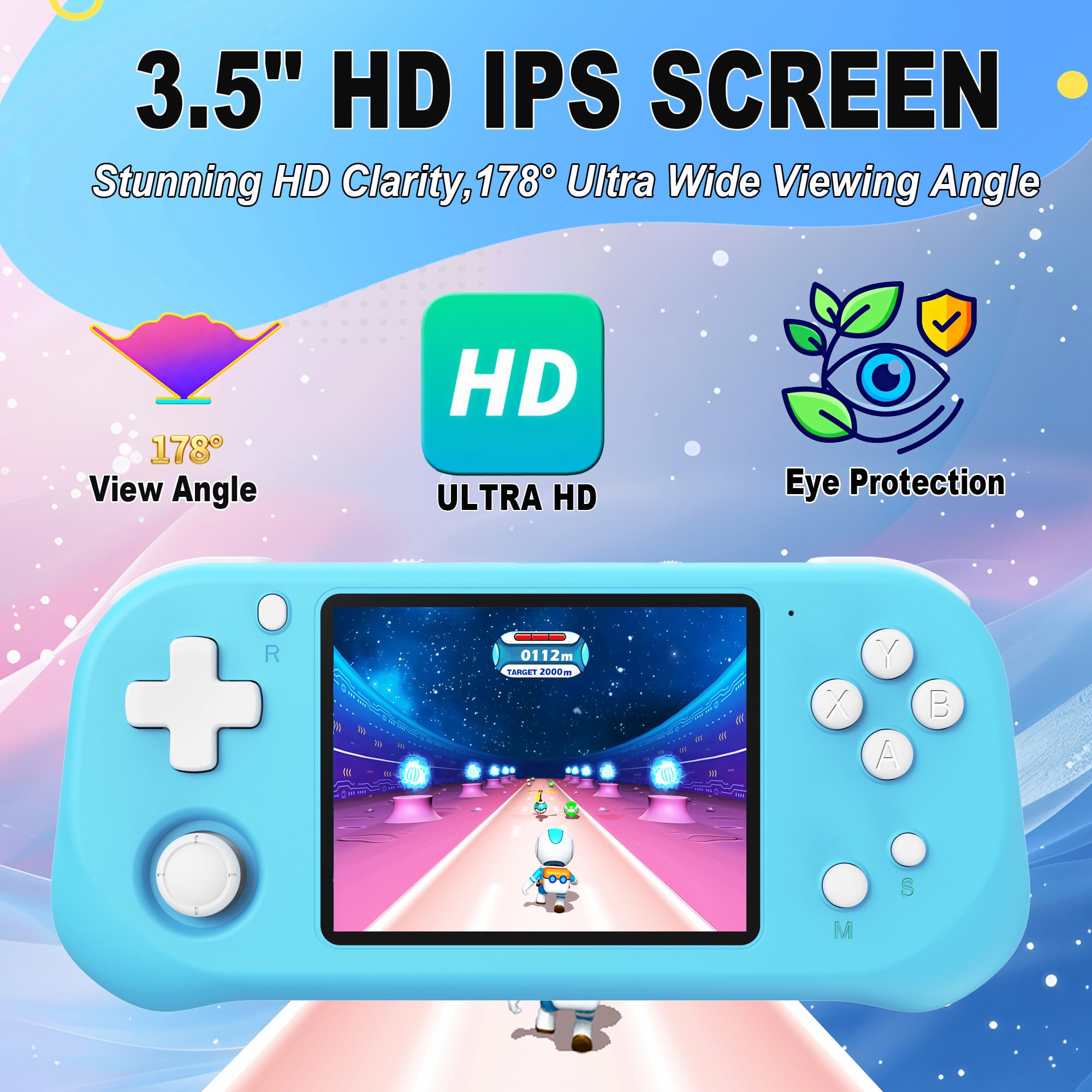 Tragbare Handheld Spielekonsole für Kinder Erwachsener mit Eingebauten 139 32Bit Klassisches Retro Videospiele 3.5 "HD Bildschirm Arcade System Geburtstagsgeschenk Blau