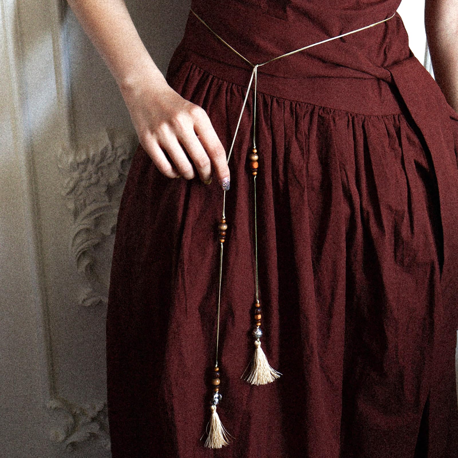 Długi naszyjnik boho, 150 cm, ręcznie wykonany, drewniany koralik, frędzle, lina, naszyjniki z zawieszkami ze słoniem, wiele sposobów, do noszenia, jogi, biżuteria, prezenty dla kobiet