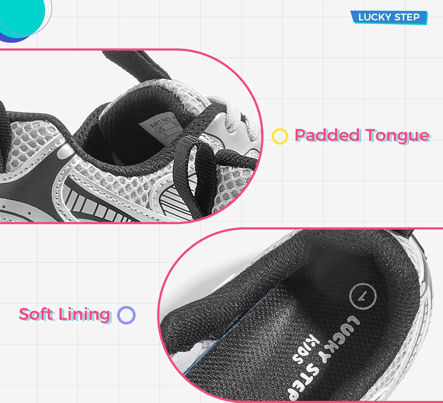 LUCKY STEP Kids Reteo Fashion Sneakers Girls Boys Breathable Mesh Tennis Casual Walking Shoes for Big&Little Kid and Toddler Athletic Trainers - Image 4