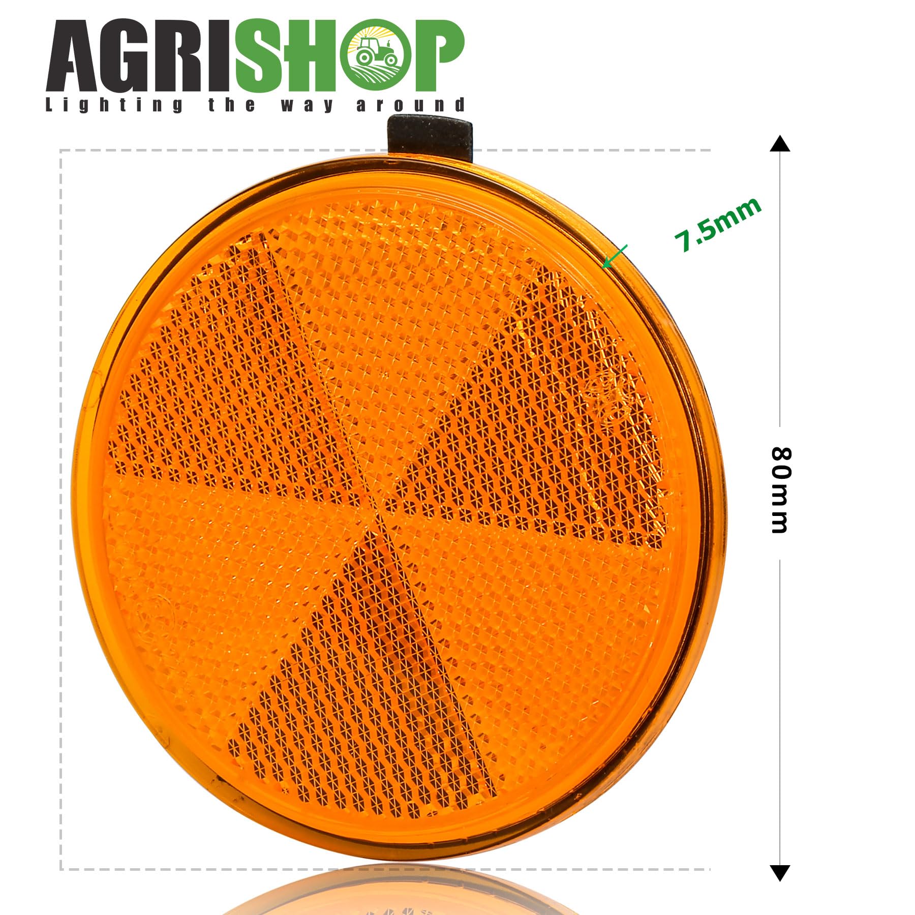 AGRISHOP Lot De 2 Catadioptres Ronds Pour Remorque, Diamètre 80 Mm, Réflecteurs Jaunes Ronds De Sécurité Pour Poteau Tracteur Vélo Avec Vis