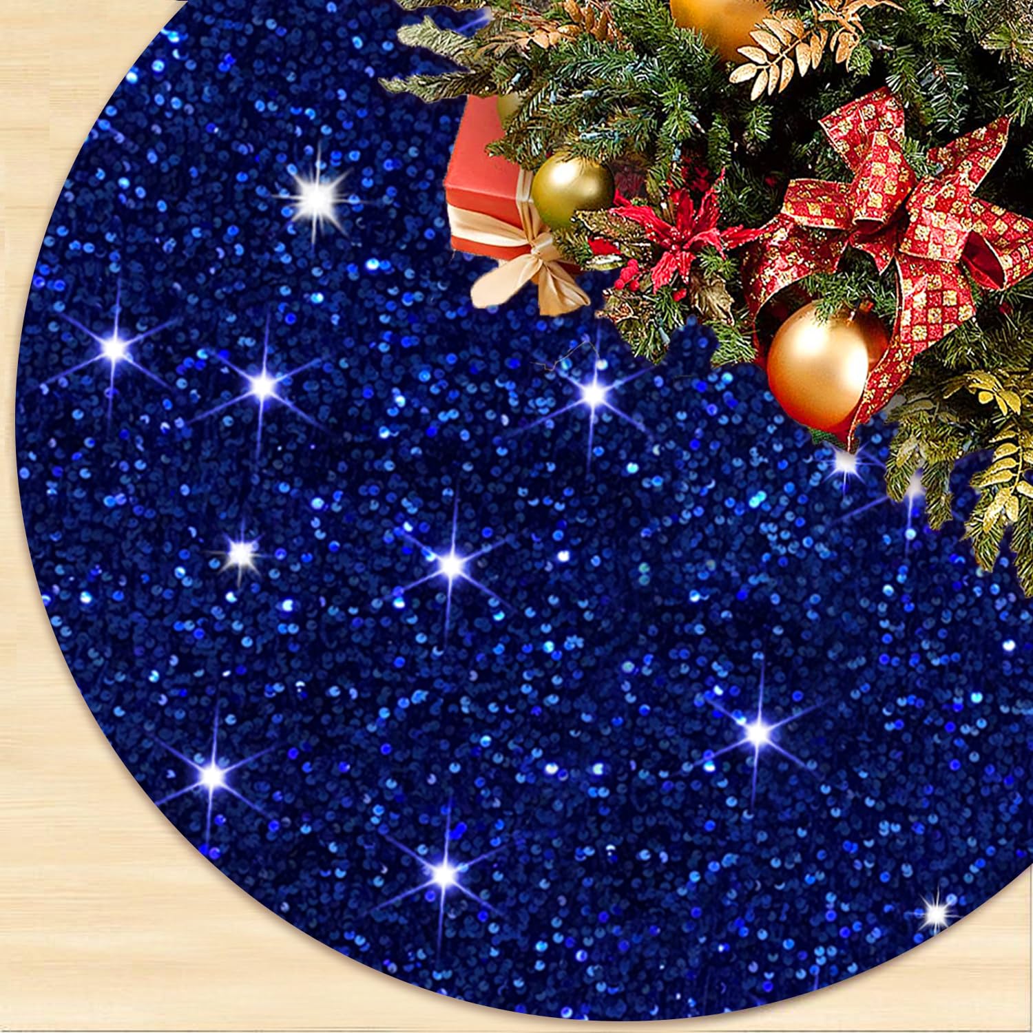 Royal Blue Christmas Tree Skirt Sequin Xmas Tree Skirt 46 Inch Luxury Velvet Christmas Tree Skirts Blue Glitter Tree Skirts for Artificial Trees Large Sparkle Tree Skirt for Indoor Outdoor