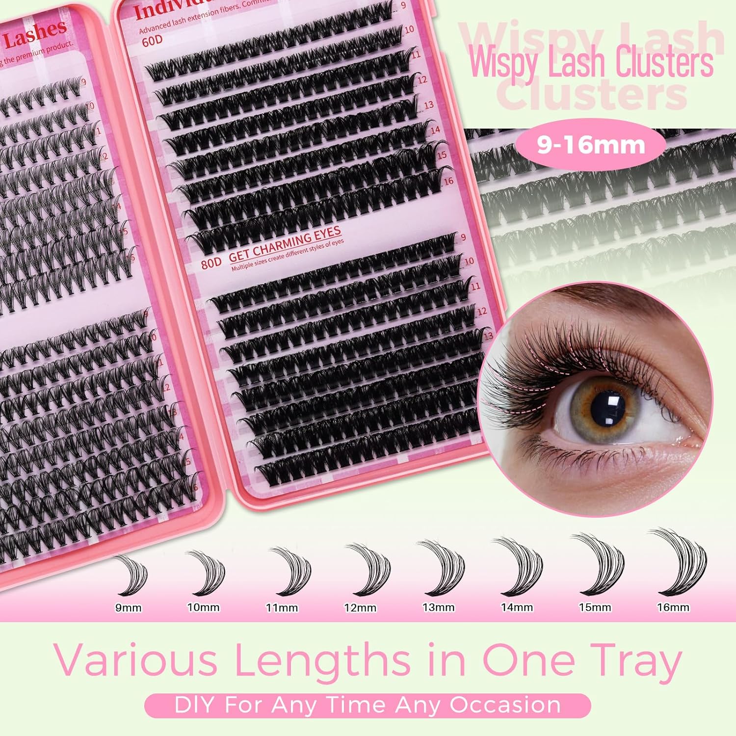 RITALASH Lash Clusters Kit for Beginners Eyelash Clusters Kit Lashes Clusters Kit Cluster Lashes Pestañas Postizas Naturales with Lash Bond&Seal,Lash Tweezers,Brush RITALASH(640pcs 20D+40D+60D+80D Kit,9-16mm)