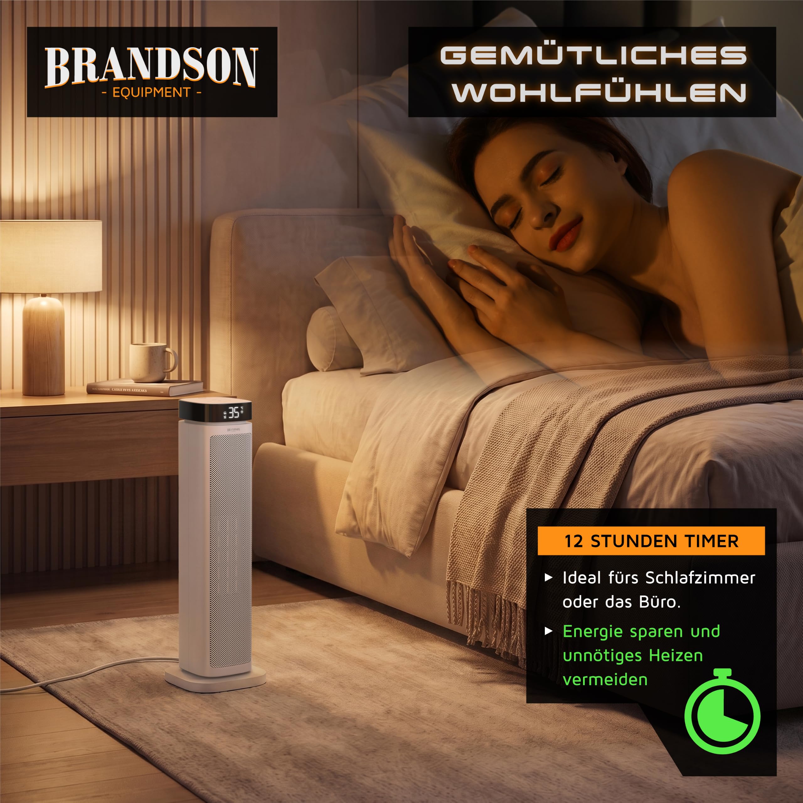 Brandson - Heizlüfter mit Fernbedienung - energiesparend ECO Modus – 2000 Watt Heater - mit Oszillation - 2 Heizstufen - Überhitzungs- und Umkippschutz - Badezimmer Schlafzimmer Baby Kinderzimmer
