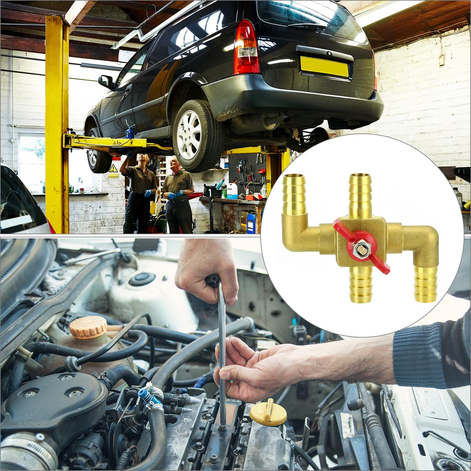 QWORK Valvola di controllo del riscaldatore a 4 vie in ottone massiccio 5/8" con interruttore, 16 mm tubo barb Automotive Bypass