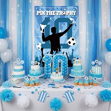 Pin the Trophy on the Soccer Game Decorations,24 Stickers & 2 Blindfolds | Soccer birthday party,soccer themed decorations,reusable stickers, 27.5 x 19.7 in,Soccer Party Decorations Favors Supplies
