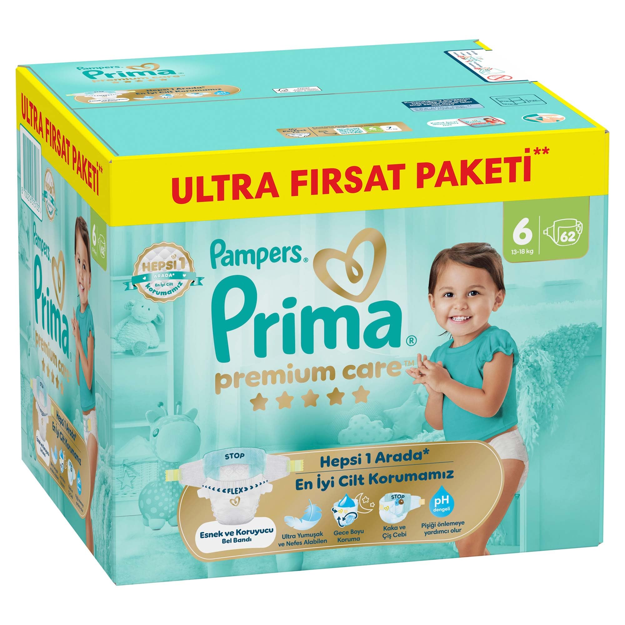 Prima Bebek Bezi Premium Care 6 Numara 62 Adet Ultra Fırsat Paketi
