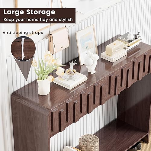 Miniatura 4 de Mesa consola con 2 cajones, mesa de sofá de madera de 43 pulgadas detrás del sofá, mesas de entrada estrechas de granja con estante de