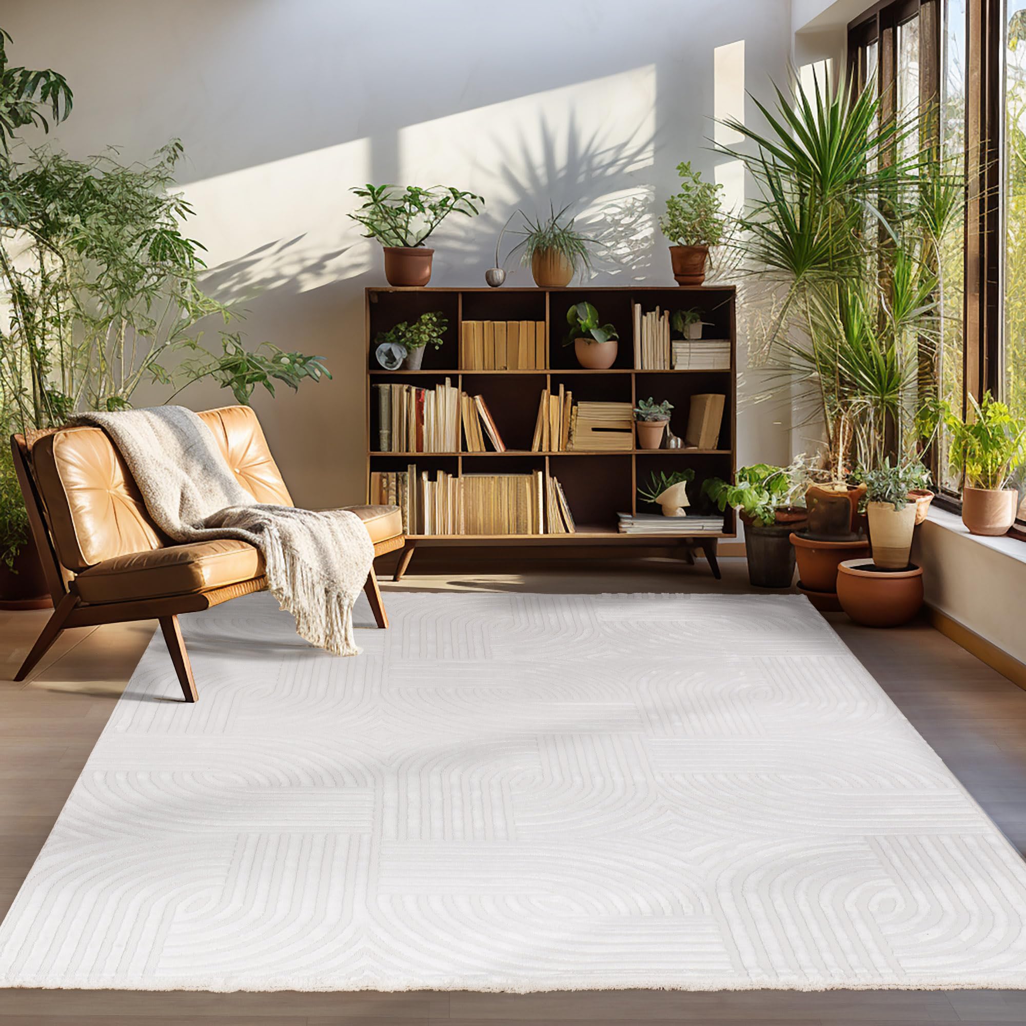 Carpettex Moderne Tapis Salon Tapis Chambre Nature 240 x 340 cm - Tapis à Poils Courts, Effet 3D Style Scandinave, Motif bohème scandinave Doux et Moelleux - Tapis Cuisine Moquette Salle de Sejour