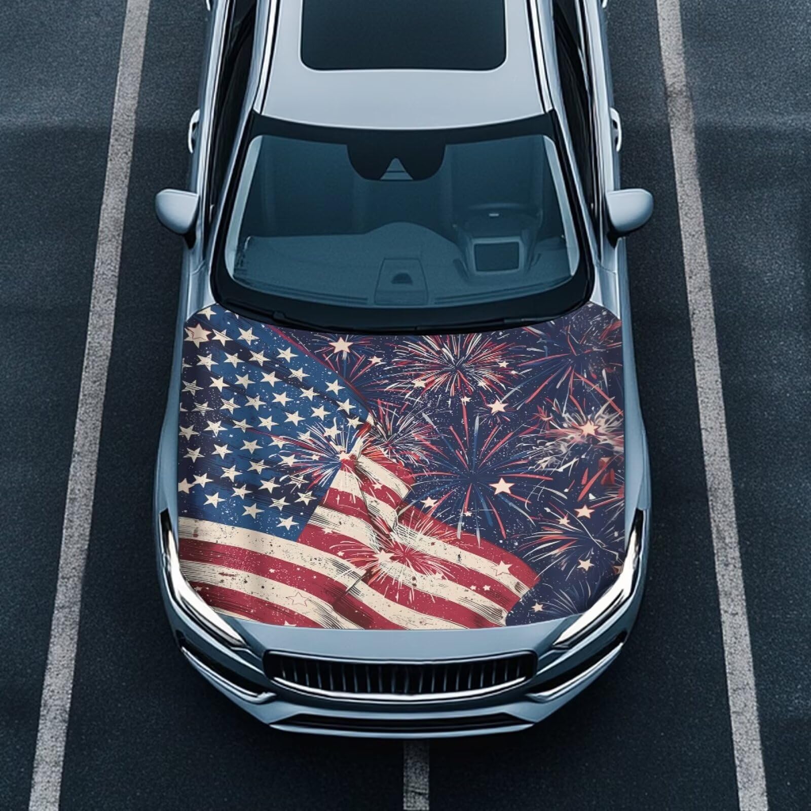 Car Hood Cover Stretch Fabric Covers for Car Hood Waterproof Independence Day Theme Universal Auto Accessories Easy Installation for Car Hood Decor and Protection
