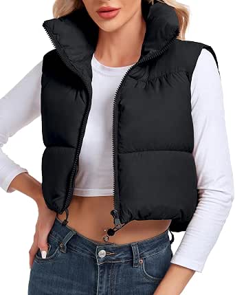 Argstar Women's Cropped Puffer Vest - Reversible Black & White Striped Zip Pocket Vest, XS-XXL - View #2