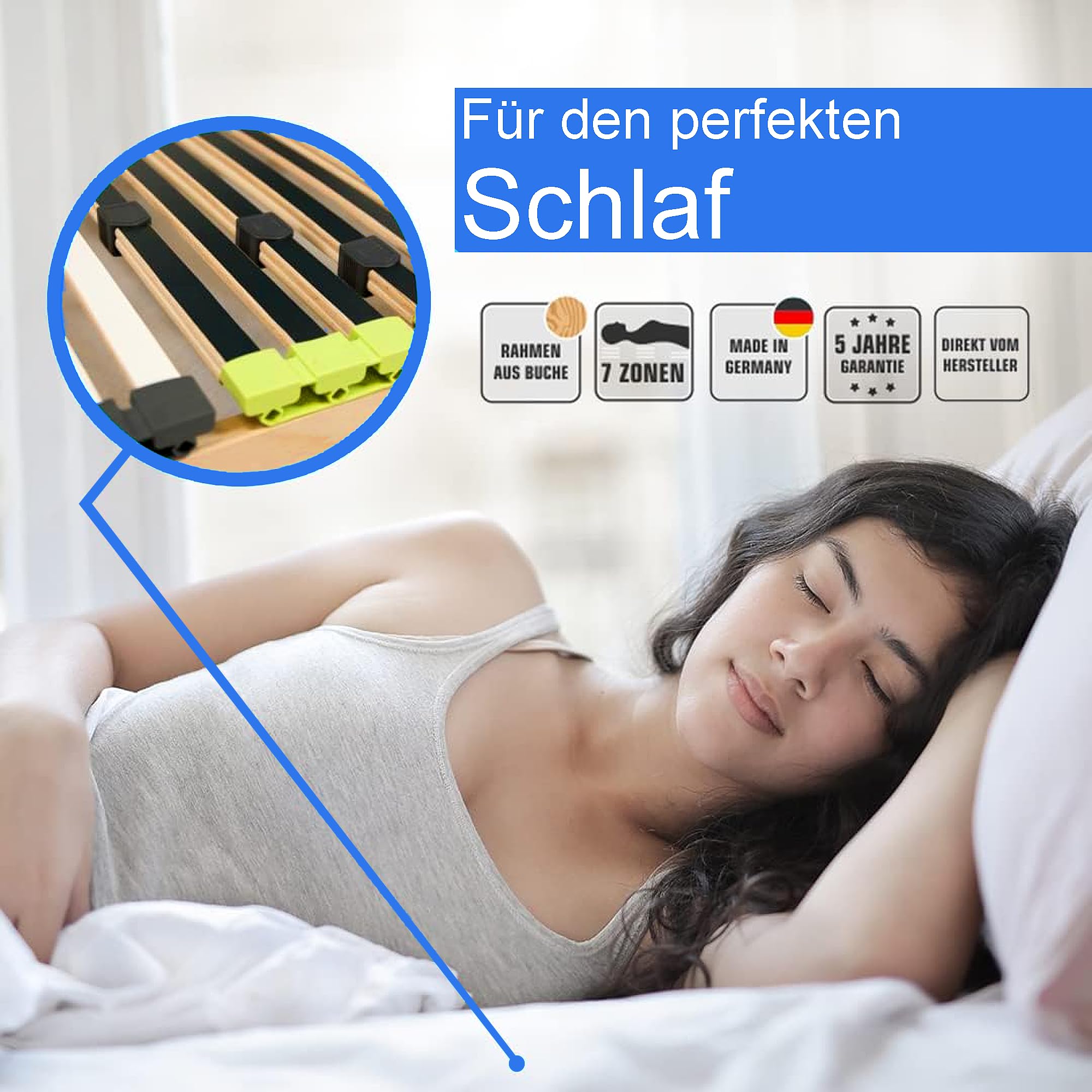 DaMi 7-Zonen Lattenrost Relax NV 140x200cm I mit 6 Härtestufen, Made in Germany, Buche & Birke, 42 Federholzeisten, Bett Lattenrahmen zur Selbstmontage, Bettrost extrem hochwertig & stabil