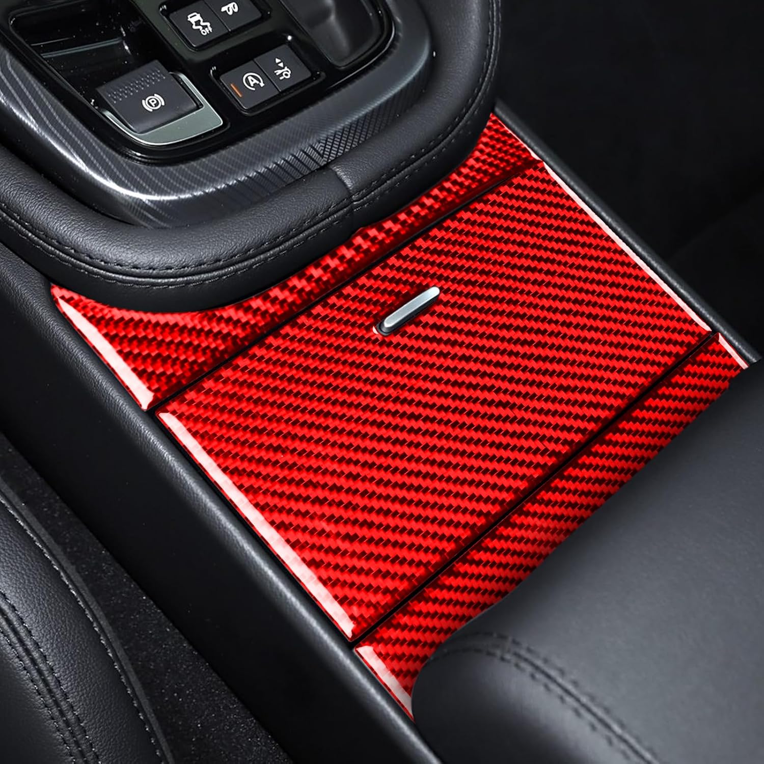 3PCS Car Center Gear Shift Storage Box Panel Soft Carbon Fiber Sticker Decal Compatible with Jaguar F-Type 2013-2024 2014 2015 2016 2017 2018 2019 2020 2021 2022 2023 Interior Accessories Red.