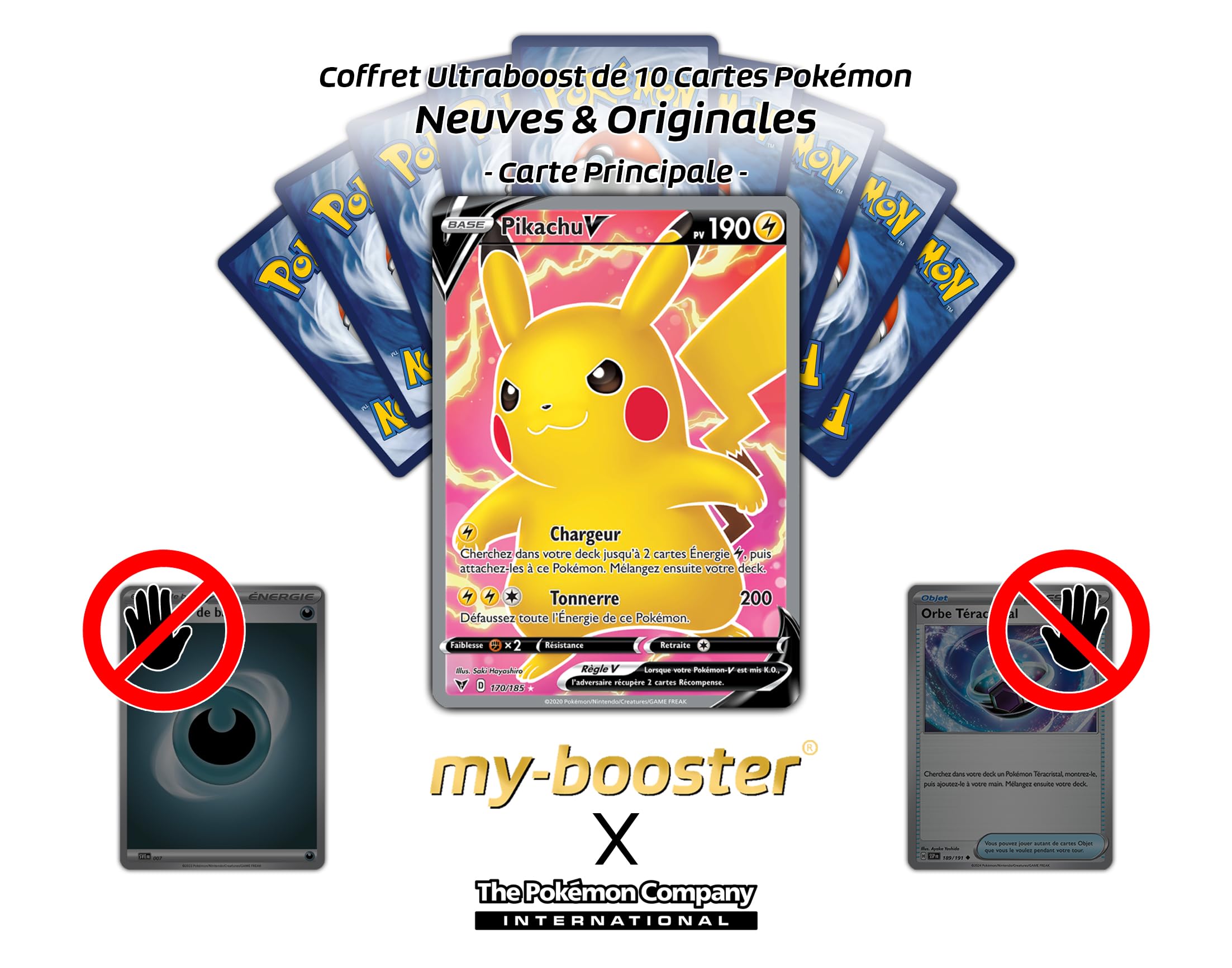 Pikachu V 170/185 Full Art - Ultraboost X Epée et Bouclier 4 Voltage Éclatant - Box z 10 francuskich kartami Pokémon