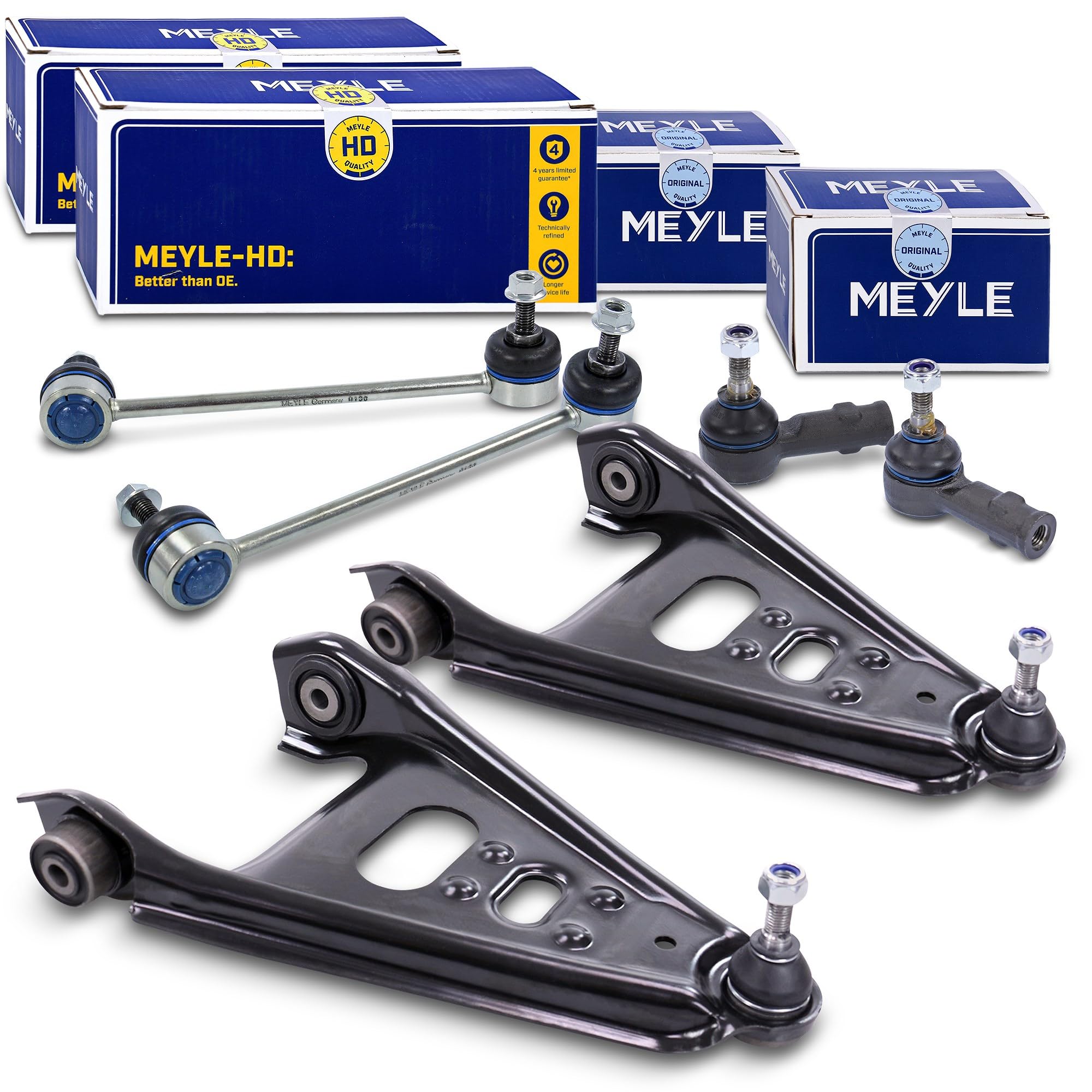 ATEC 2x Querlenker + 2x MEYLE Spurstangenkopf + 2x MEYLE Koppelstange Kompatibel mit SMART FORTWO Cabrio (451), FORTWO Coupe (451)