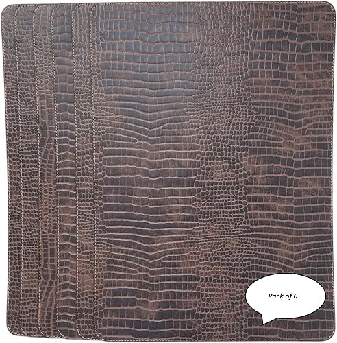 Miniatura 10 de Nikalaz Juego de 6 manteles individuales de cuero reciclado (18 x 13 pulgadas, negro) Negro,Marrón,Rojo navideño,Blanco