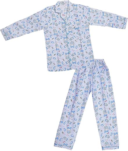 MAGIC Night Suit Night Wear for Baby Girl 100% Cotton Collar Shirt and Pyjama Set (Blue)