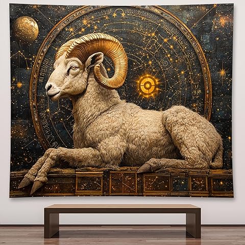 Liuzhouzai Vintage Zodiac Aries Tapestry Wall Hanging Astrology Home Decoration Aesthetics Suitable for Bedroom Living Room Dormitory Office Wall Decor 60x50 Inches
