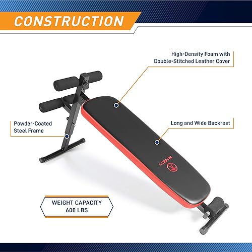 Miniatura 7 de Marcy Tabla inclinada con reposacabezas – Diseño plegable con posiciones ajustables SB-4606, negro/rojo, 29.00 x 18.00 x 59.00 pulgadas