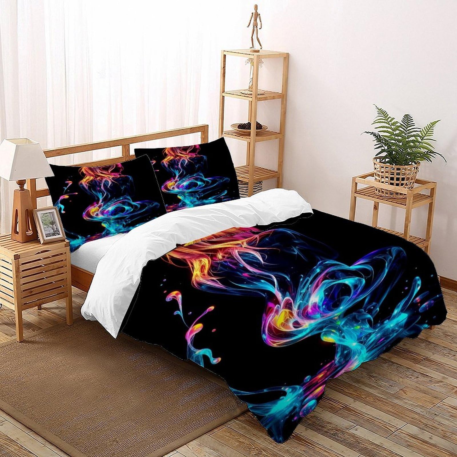 Flower Illustrations Bedding Set Theme Bedspread Gothic Themes Duvet Cover Set Chic Breathable Comforter Cover Universal for All Seasons with Pillow Double（200x200cm）