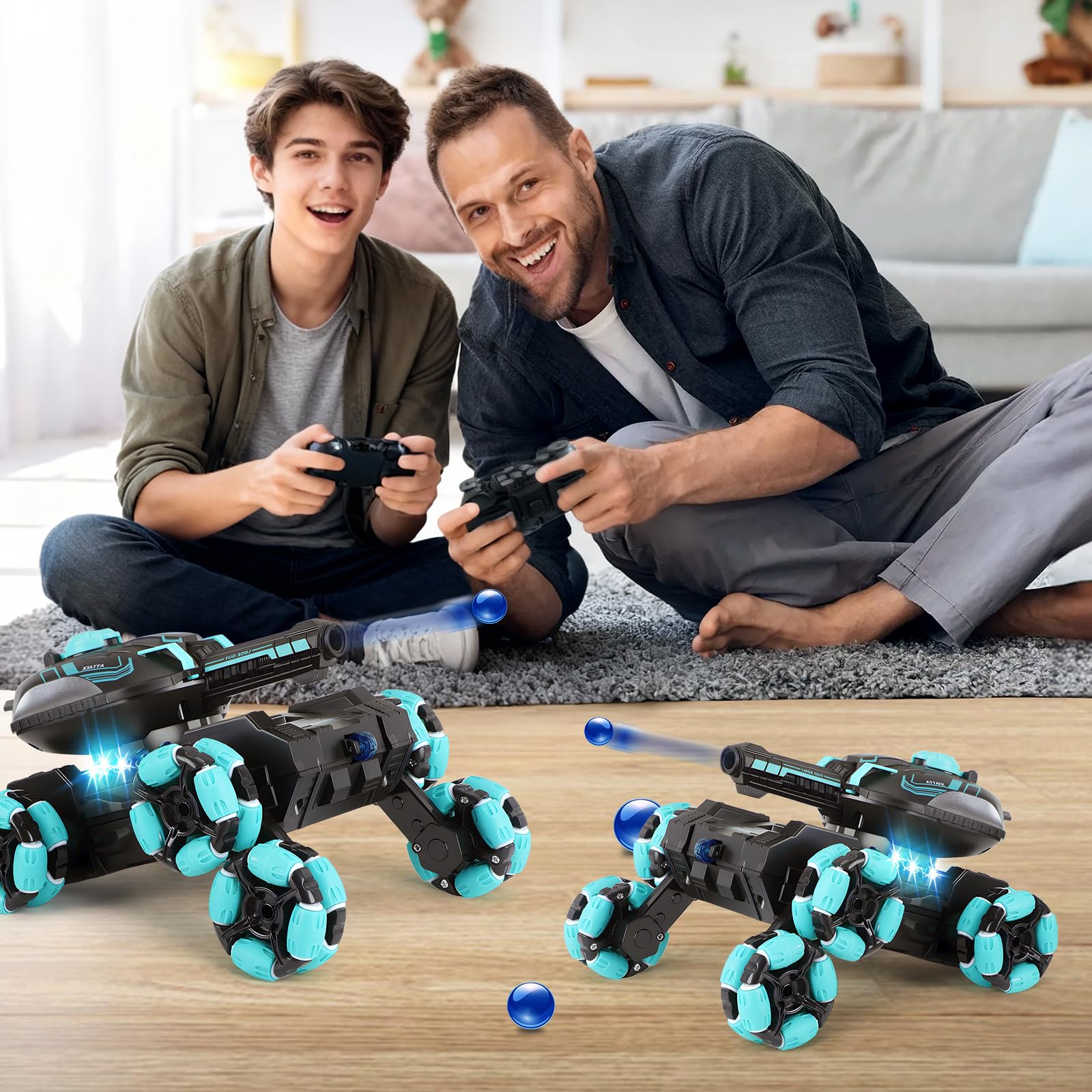 Char RC Télécommandé Gesture Sensing Voiture Telecommandé Tout Terrain 2.4Ghz Réservoir Télécommandé Jouet 360° Rotation Battle Tank RC Tir Balles d'eau avec pour Enfants Adultes Cadeau