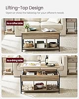 Vista 4 de VASAGLE Mesa de Centro con Tapa Elevable, Mesa de Café Elevable con Estante de Almacenamiento, Compartimentos Ocultos y Tapa Elevable, para Sala