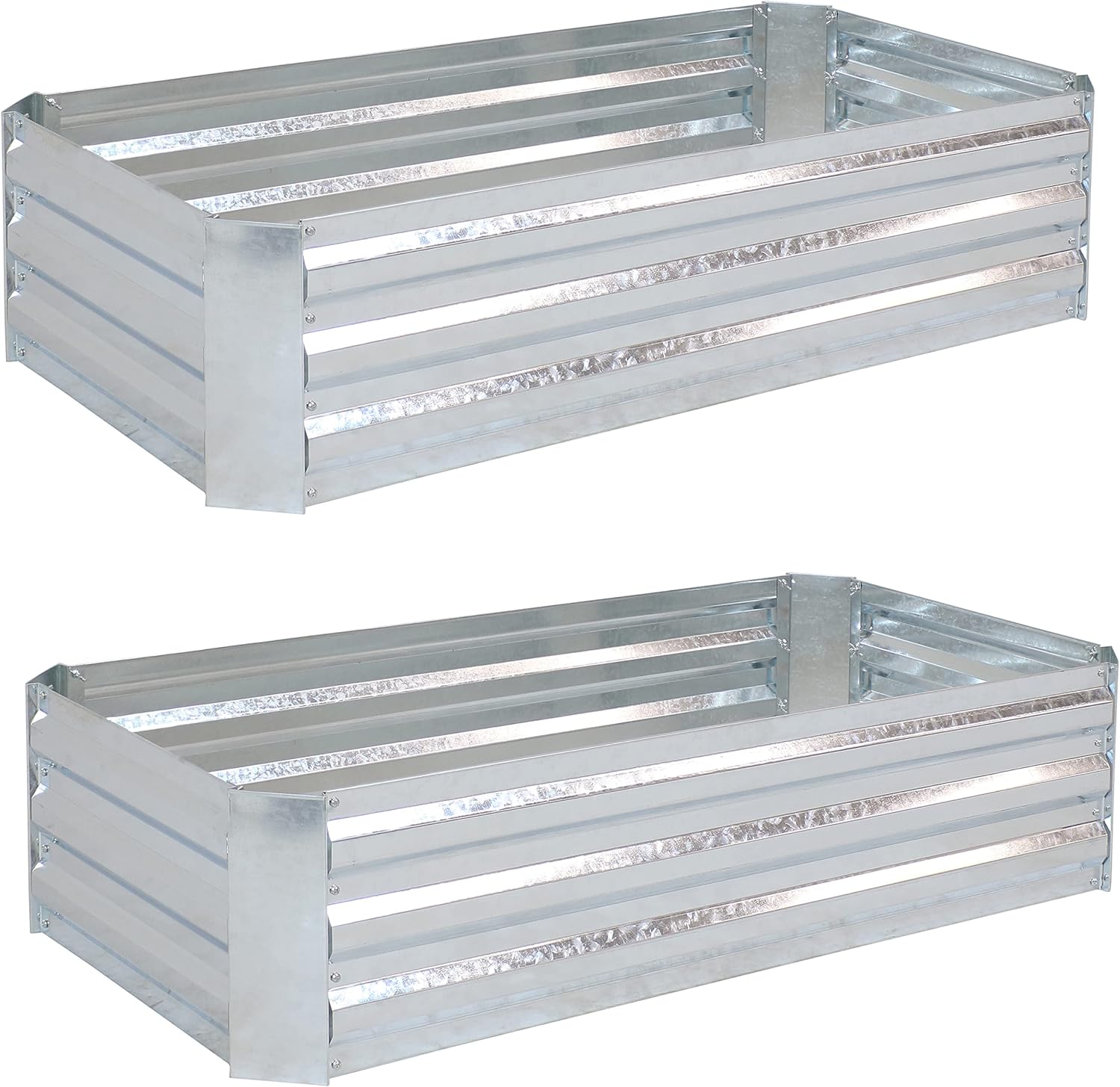 Sunnydaze 48-Inch Galvanized Steel Raised Garden Beds - Rectangle Planter for Vegetables and Flowers - Woodgrain - Set of 2