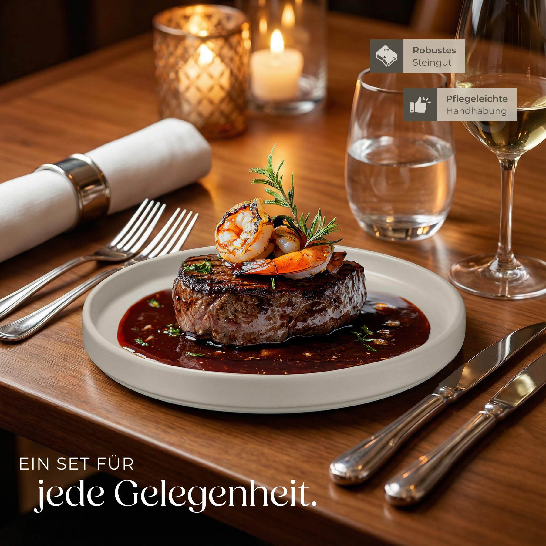 tectake® 30-tlg. Kombiservice, Geschirrset, Tafelservice 6 Personen, Steingut Geschirr Set, Teller Set mit Schalen, Kaffeetassen, Speiseteller, Frühstücksteller, tiefe Teller und Schüsseln - taupe