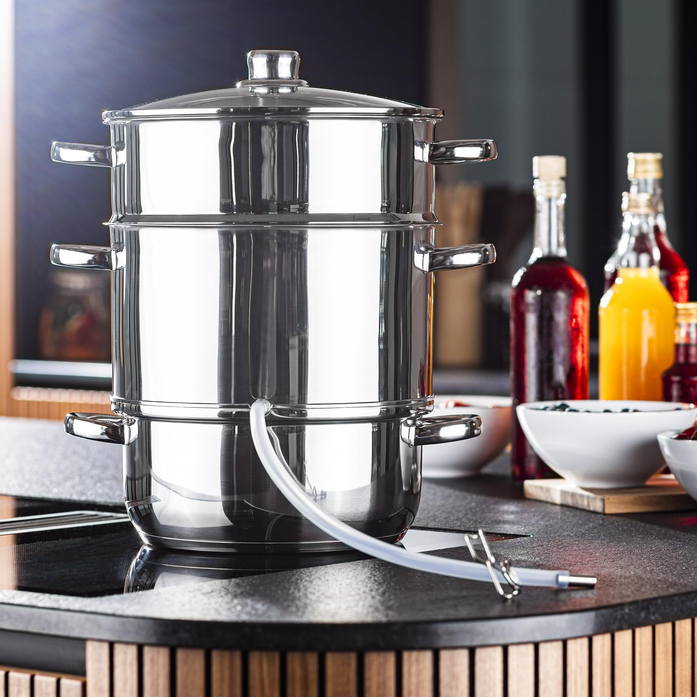 Entsafter Dampfentsafter 8L, Edelstahl 3-teilig, für alle Herdarten inkl. Induktion Ø 26cm spülmaschinengeeignet Induktionsdampfentsafter Topf Entsafter für Beeren, Obst und Gemüse