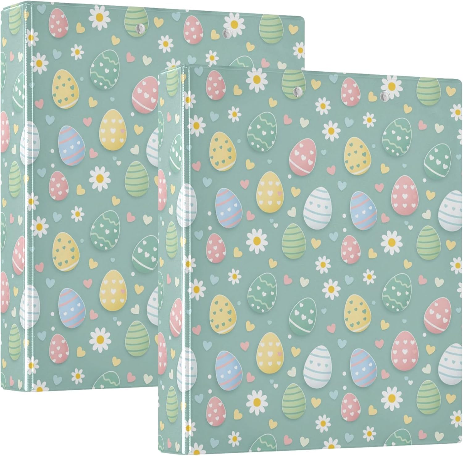 Colorful Easter Eggs 3 Ring Binders, 1.5” Round Ring Binders with Clipboard - Letter Size, 3 Interior PVC Clear Pockets & Anti-Slip Clip for Office School Supplies, 2PCS