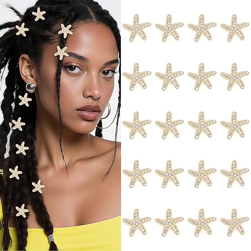 Miniatura 10 de YISSION Lindos horquillas para el cabello, clips y pasadores con diamantes de imitación, 20 piezas de estrellas de mar azules, pequeños accesorios