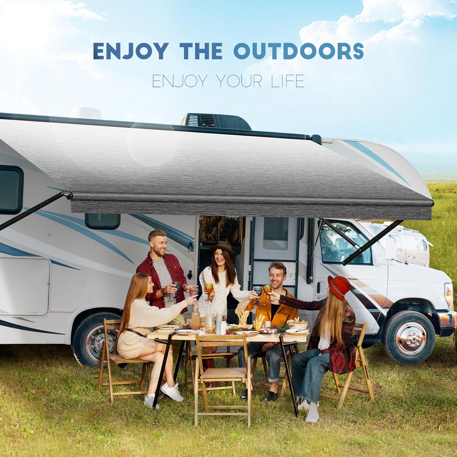 Heavy Duty RV Awning Fabric Replacement - 19.5oz Vinyl Camper Awning - Waterproof & UV-Resistant - Universal Canopy for Camper, Trailer and Motorhome (Black, 21FT(Fabric 20'2"))