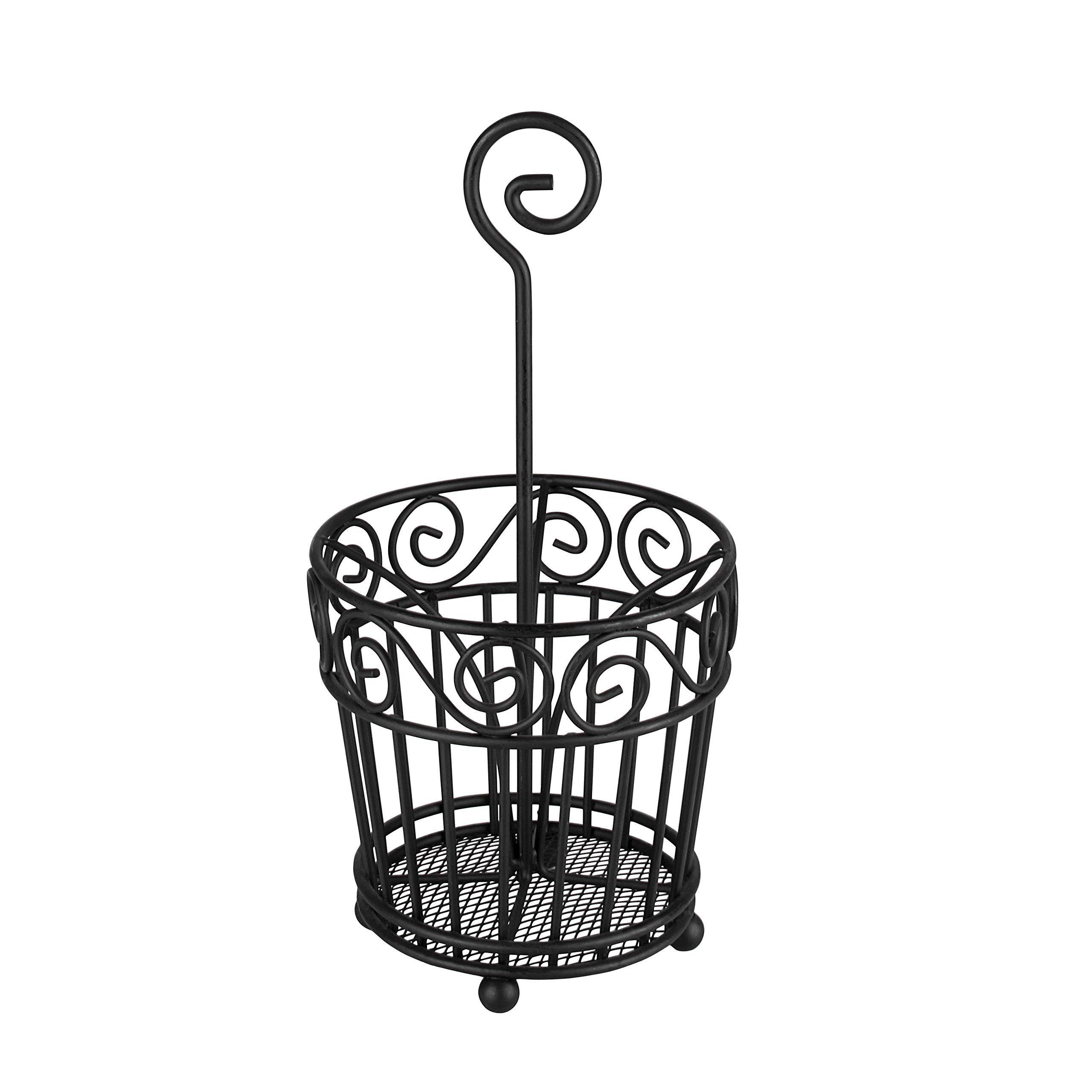 Spectrum Diversified Scroll Caddy Traditional Style Cutlery, Classic Dining Table Décor & Kitchen Organization, Silverware Holder with Handle, L x 5.25, W x 5.25, H x 11, Black (46110)